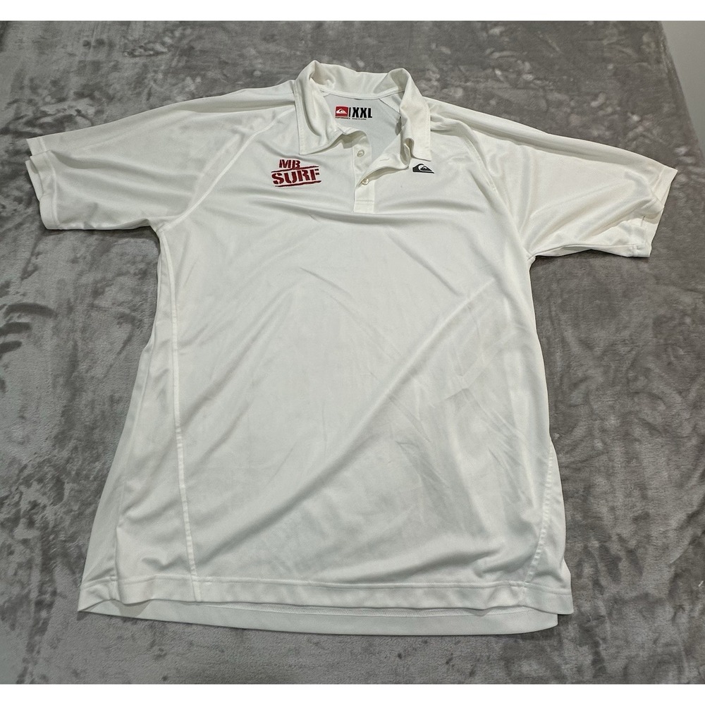 Quiksilver Polo Shirt Mens 2XL White Short Sleeve Manhattan Beach Surf‎ Rare EUC